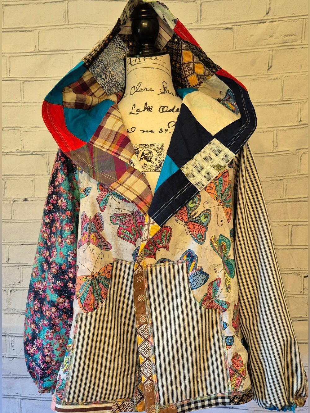 Patchwork Multicolor Hooded Bomber Jacket - Picture 6 of 8